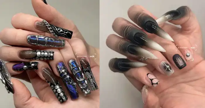 Blue and Black Punk Nail Design - wide 9